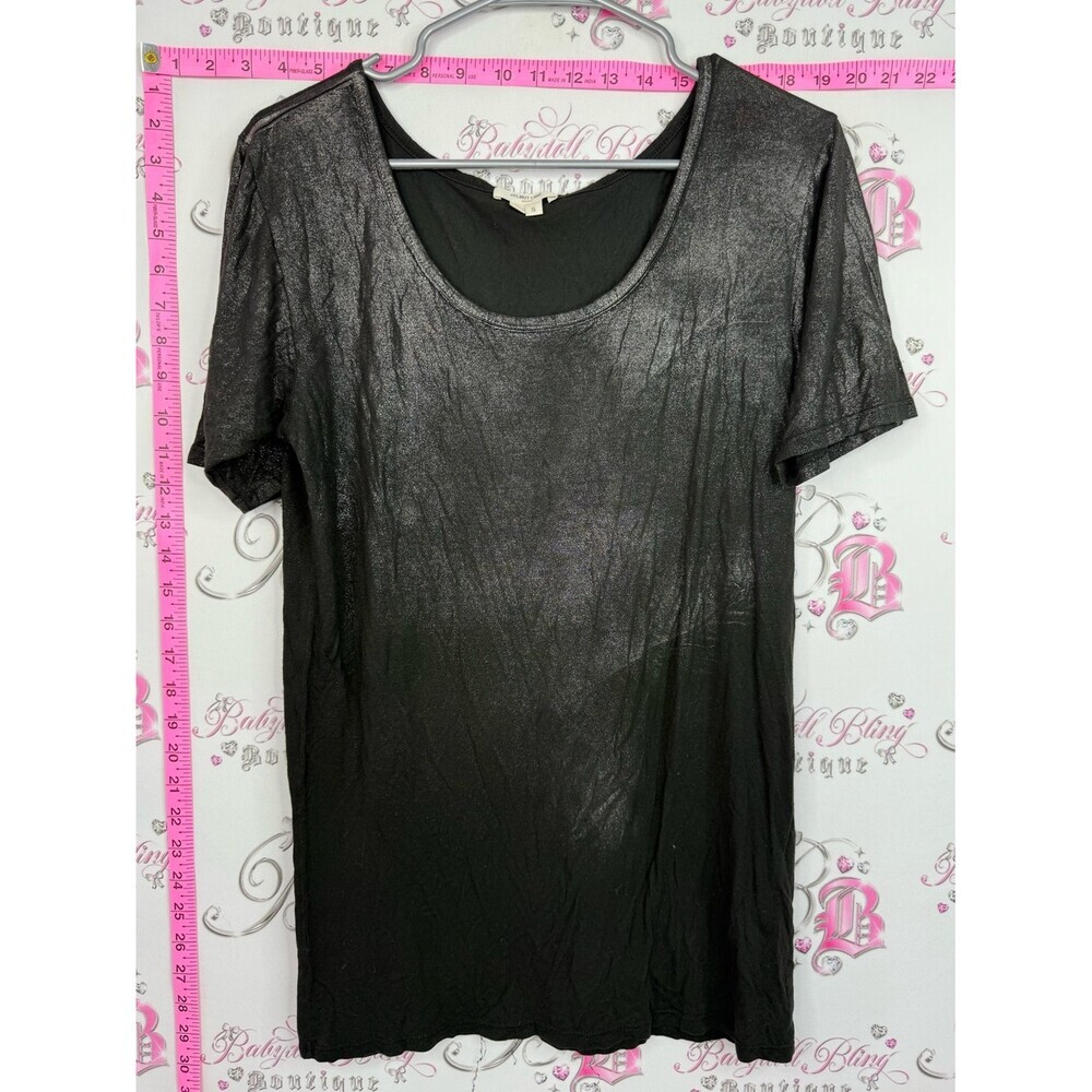 Helmut Lang tshirt ombré Metallic Black Short Sleeve Scoop Neck Top